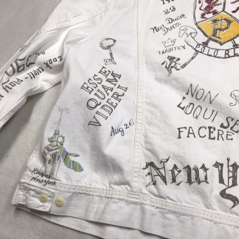 NWT POLO Ralph Lauren Denim Oxford Club Jacket Men 2XB White Rowdies Rugby Print - Picture 9 of 16